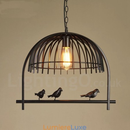 Suspension rustique rétro en forme de cage à oiseaux avec abat-jour en acier Suspension rustique rétro en forme de cage à oiseaux avec abat-jour en acier