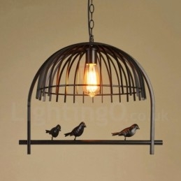 Suspension rustique rétro en forme de cage à oiseaux avec abat-jour en acier