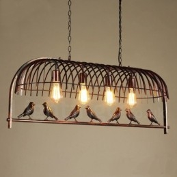 Suspension rustique à 4 lumières en forme de cage à oiseaux avec abat-jour en acier