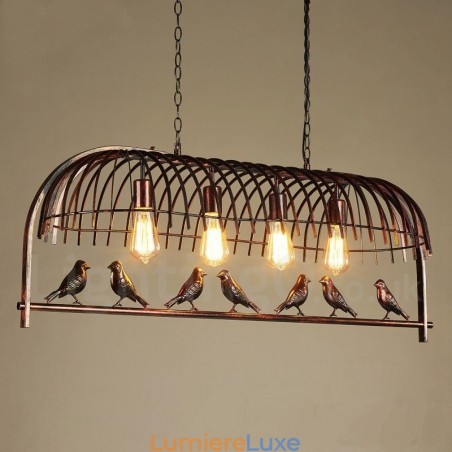 Suspension rustique à 4 lumières en forme de cage à oiseaux avec abat-jour en acier Suspension rustique à 4 lumières en forme de cage à oiseaux avec abat-jour en acier