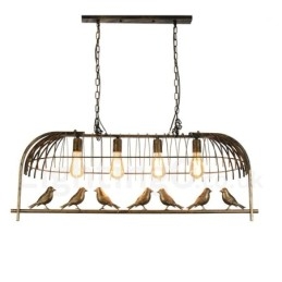 Suspension rustique à 4 lumières en forme de cage à oiseaux avec abat-jour en acier