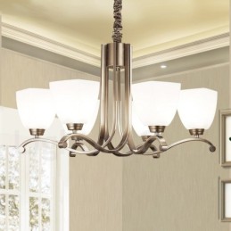 Lustre contemporain moderne à 6 lumières avec abat-jour en verre