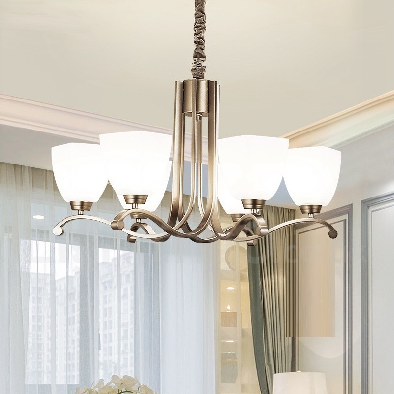 Lustre contemporain moderne à 6 lumières avec abat-jour en verre