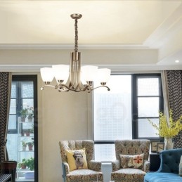 Lustre contemporain moderne à 6 lumières avec abat-jour en verre