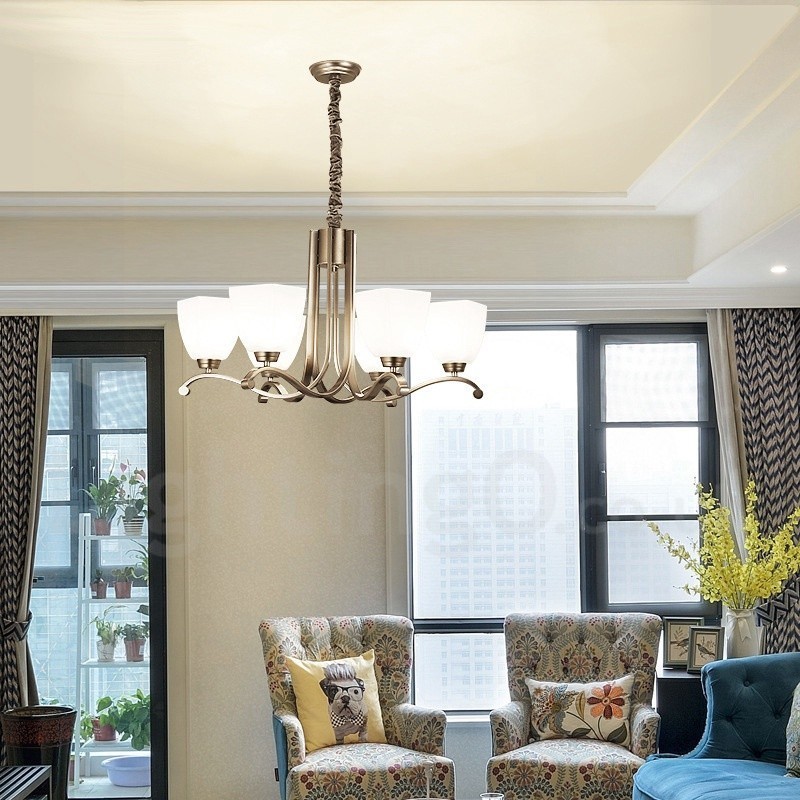 Lustre contemporain moderne à 6 lumières avec abat-jour en verre