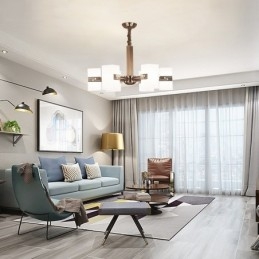 Lustre contemporain moderne à 6 lumières avec abat-jour en verre