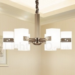 Lustre contemporain moderne à 6 lumières avec abat-jour en verre