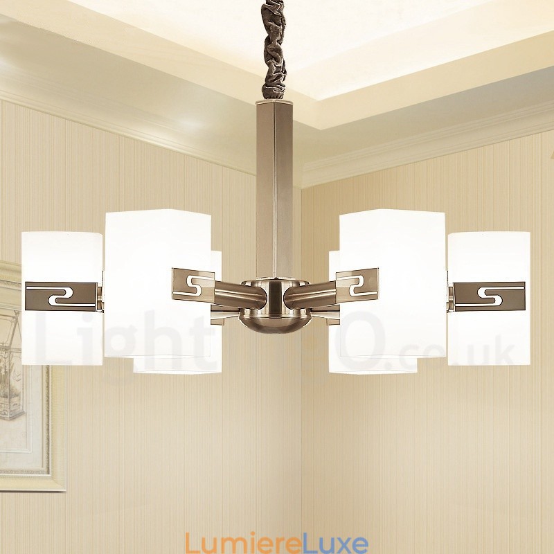 Lustre contemporain moderne à 6 lumières avec abat-jour en verre