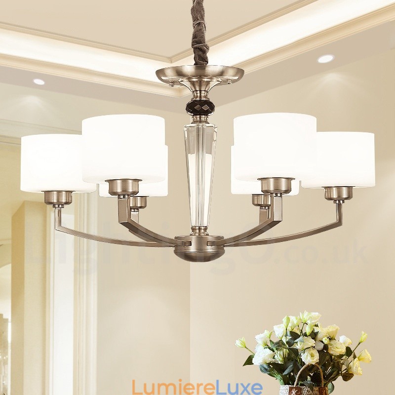 Lustre contemporain moderne à 6 lumières avec abat-jour en verre