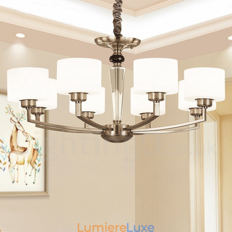 Lustre contemporain moderne à 6 lumières avec abat-jour en verre