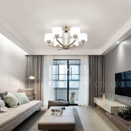Lustre contemporain moderne à 6 lumières avec abat-jour en verre