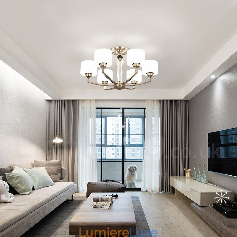 Lustre contemporain moderne à 6 lumières avec abat-jour en verre
