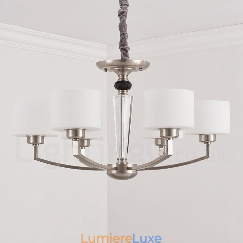 Lustre contemporain moderne à 6 lumières avec abat-jour en verre