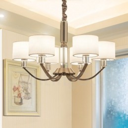 Lustre contemporain moderne en cristal à 6 lumières avec abat-jour en tissu