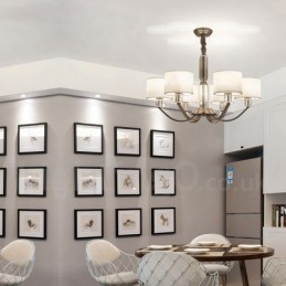 Lustre contemporain moderne en cristal à 6 lumières avec abat-jour en tissu