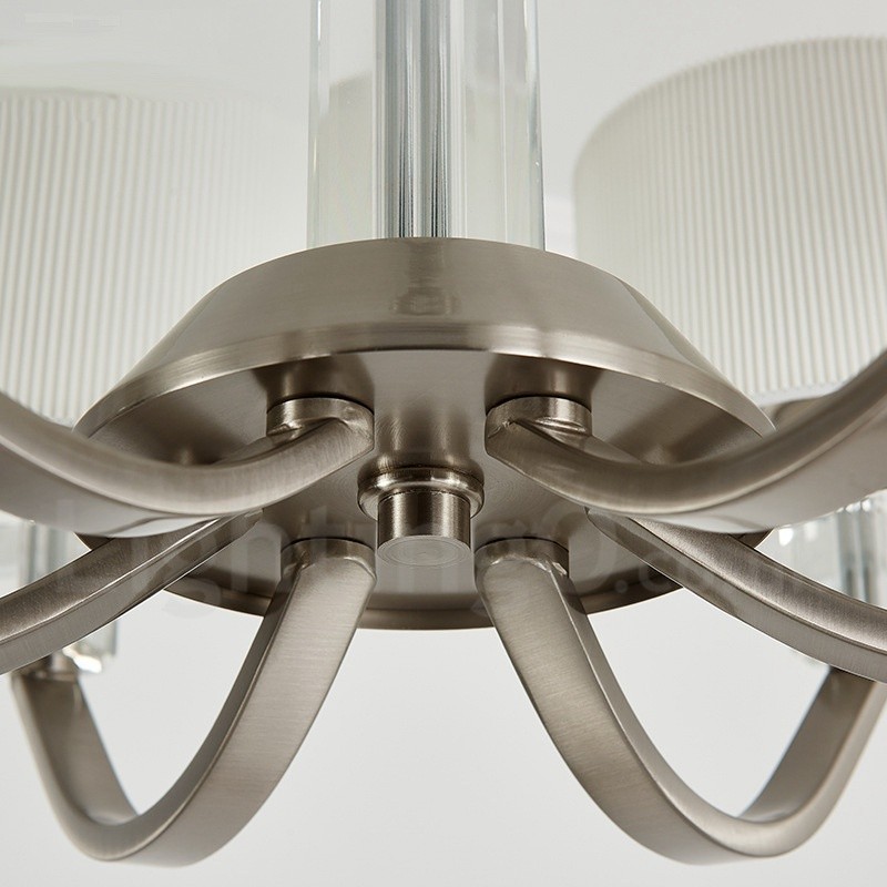 Lustre contemporain moderne en cristal à 6 lumières avec abat-jour en tissu