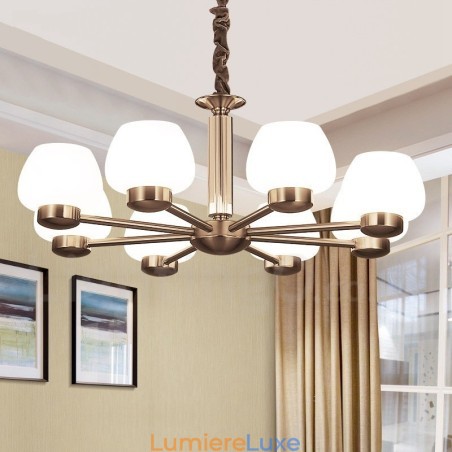 Lustre contemporain moderne à 8 lumières avec abat-jour en verre Lustre contemporain moderne à 8 lumières avec abat-jour en verre