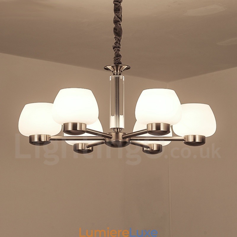 Lustre contemporain moderne à 6 lumières avec abat-jour en verre