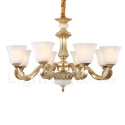 Lustre rustique traditionnel rétro à 8 lumières avec abat-jour en verre