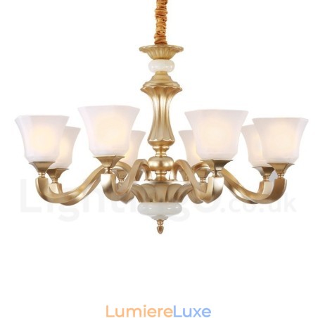 Lustre rustique traditionnel rétro à 8 lumières avec abat-jour en verre Lustre rustique traditionnel rétro à 8 lumières avec abat-jour en verre