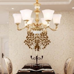 Lustre rustique traditionnel rétro à 6 lumières avec abat-jour en verre