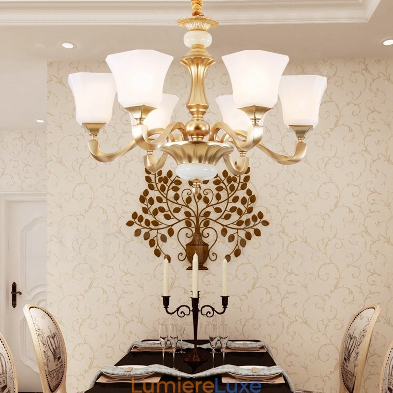 Lustre rustique traditionnel rétro à 6 lumières avec abat-jour en verre