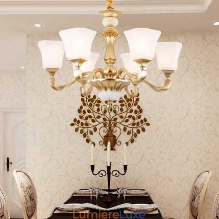 Lustre rustique traditionnel rétro à 6 lumières avec abat-jour en verre