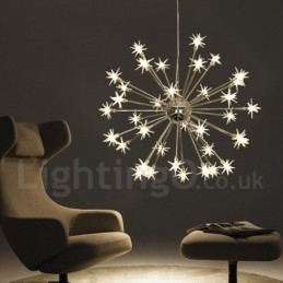 Suspension contemporaine moderne en acier à 32 lampes avec abat-jour en verre