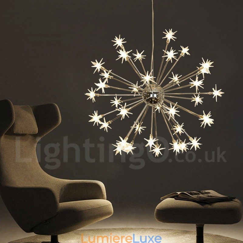 Suspension contemporaine moderne en acier à 32 lampes avec abat-jour en verre