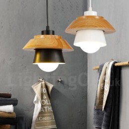 Suspension contemporaine en bois à 1 lumière avec abat-jour en alliage d'aluminium