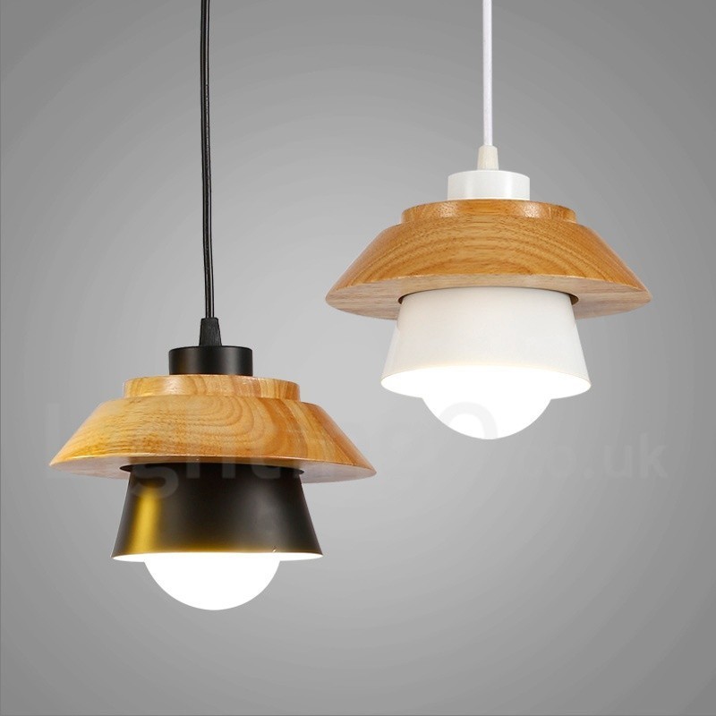 Suspension contemporaine en bois à 1 lumière avec abat-jour en alliage d'aluminium