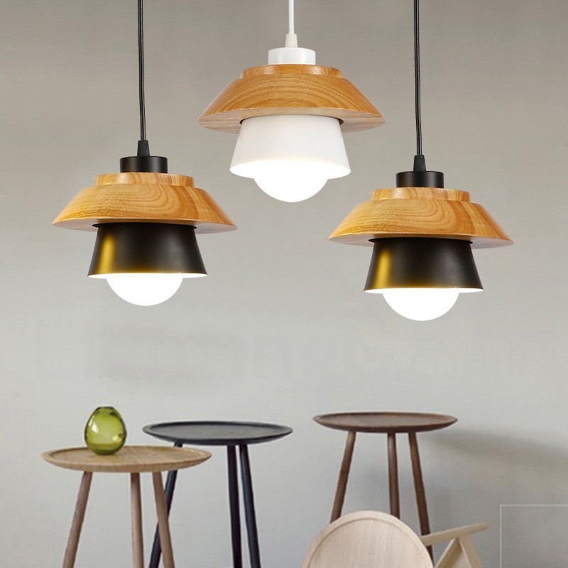Suspension contemporaine en bois à 1 lumière avec abat-jour en alliage d'aluminium