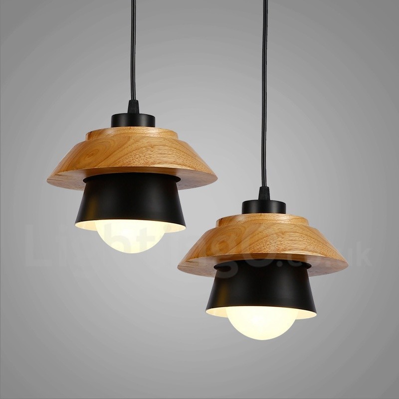 Suspension contemporaine en bois à 1 lumière avec abat-jour en alliage d'aluminium