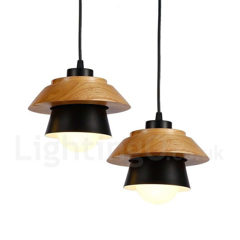 Suspension contemporaine en bois à 1 lumière avec abat-jour en alliage d'aluminium