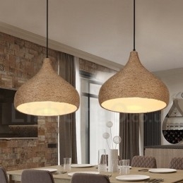 Suspension rétro rustique en corde de chanvre avec abat-jour en corde de chanvre