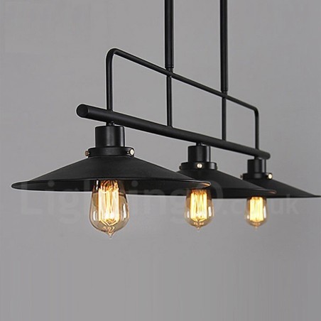 Suspension rétro rustique en acier à 3 lumières avec abat-jour en acier Suspension rétro rustique en acier à 3 lumières avec abat-jour en acier