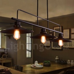 Suspension rétro rustique en acier à 3 lumières avec abat-jour en acier