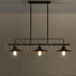 Suspension rétro rustique en acier à 3 lumières avec abat-jour en acier