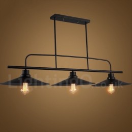 Suspension rétro rustique en acier à 3 lumières avec abat-jour en acier
