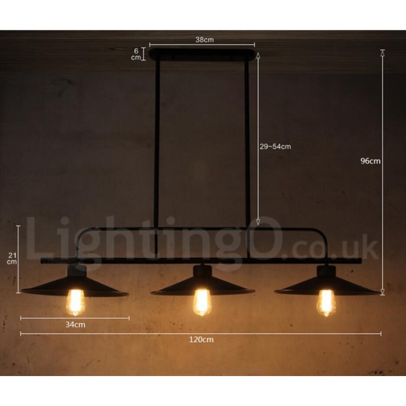 Suspension rétro rustique en acier à 3 lumières avec abat-jour en acier