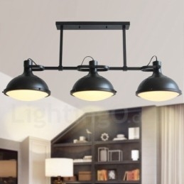 Suspension rétro rustique en acier à 3 lumières avec abat-jour en verre