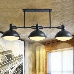 Suspension rétro rustique en acier à 3 lumières avec abat-jour en verre