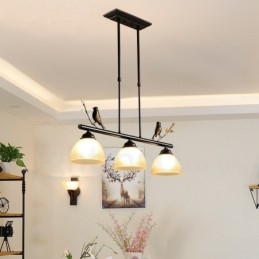 Suspension rétro rustique en acier à 3 lumières avec abat-jour en verre