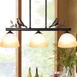 Suspension rétro rustique en acier à 3 lumières avec abat-jour en verre