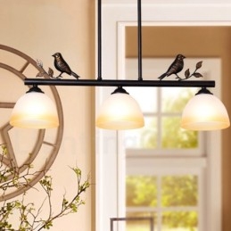 Suspension rétro rustique en acier à 3 lumières avec abat-jour en verre