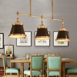 Suspension de luxe rustique rétro à 3 lumières en laiton avec abat-jour en laiton