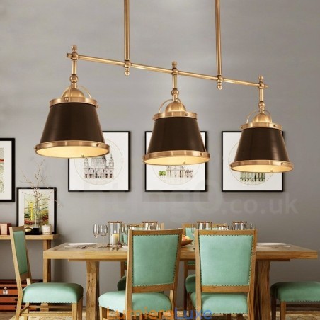 Suspension de luxe rustique rétro à 3 lumières en laiton avec abat-jour en laiton Suspension de luxe rustique rétro à 3 lumières en laiton avec abat-jour en laiton
