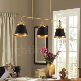 Suspension de luxe rustique rétro à 3 lumières en laiton avec abat-jour en laiton