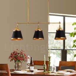 Suspension de luxe rustique rétro à 3 lumières en laiton avec abat-jour en laiton