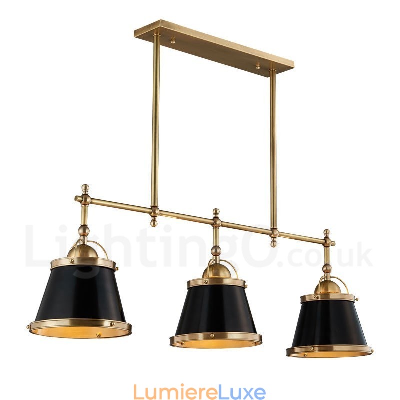 Suspension de luxe rustique rétro à 3 lumières en laiton avec abat-jour en laiton